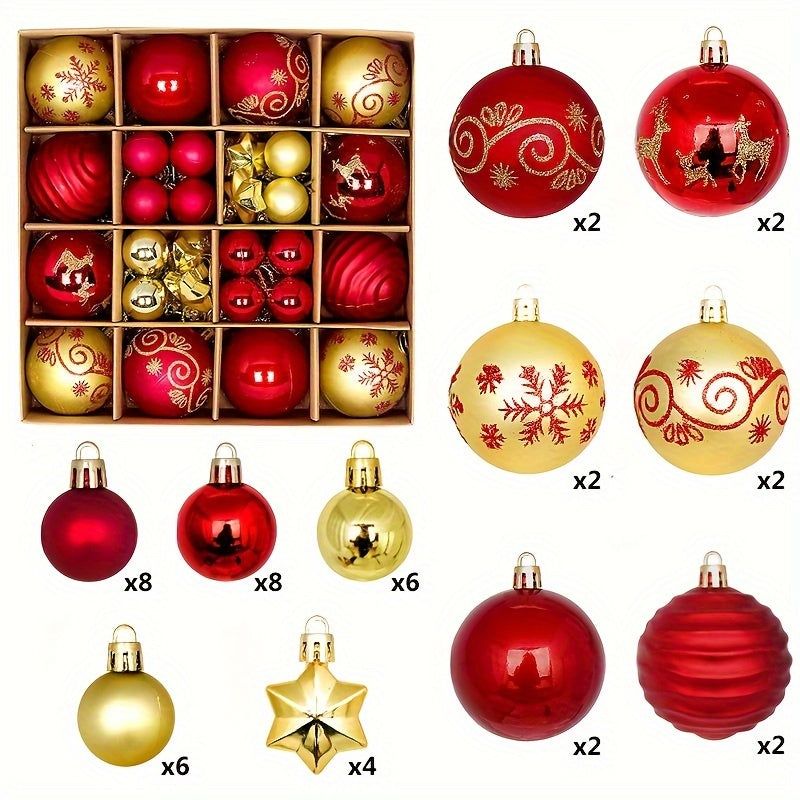 Christmas Ball Ornaments with Eight Color Theme Options, Listed 44-Piece Hanging Decoration Set for Coordinated Tree Styling, Window Displays and Holiday Parties
