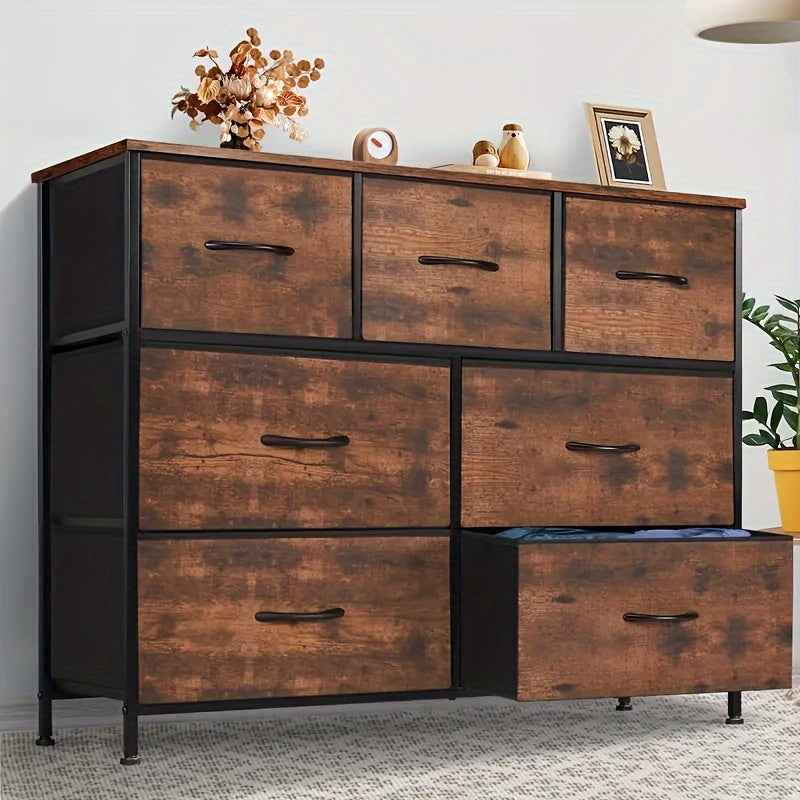 Multi-Drawer Fabric Storage Cabinet with Wooden Top, Four, Five, Seven or Eight Drawer Model Options for Closet, Entryway and Living Room Home Organization