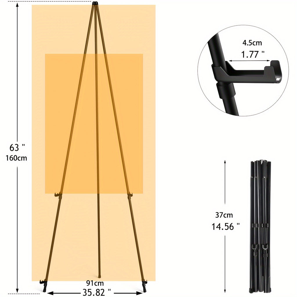 Display Easel Stand for Wedding Signs, Posters and Presentations, Folding Metal Tripod with 63-Inch Maximum Height, Adjustable Clips and Multi-Pack Options