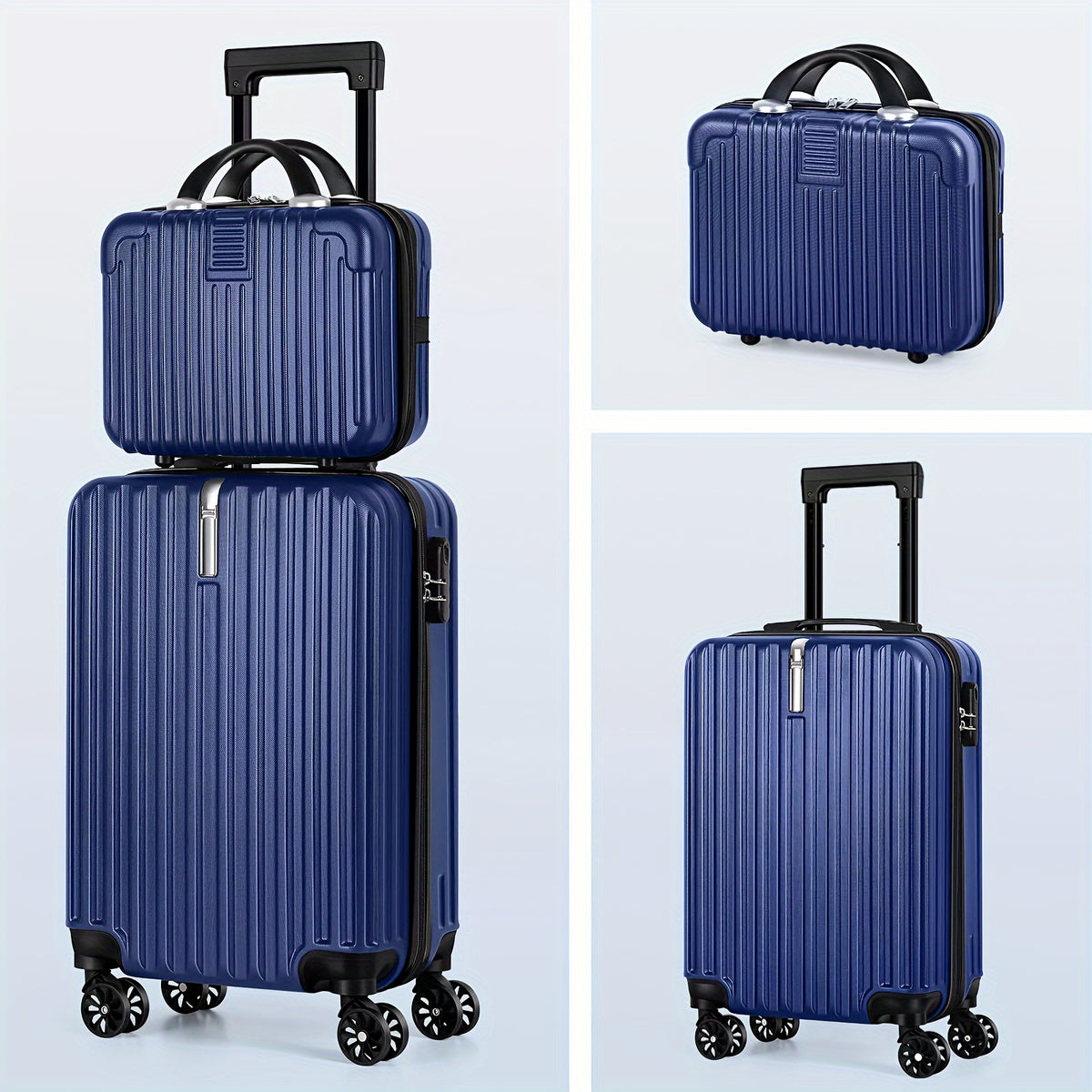 Hardside Carry-On Luggage Set with 20-Inch Spinner Suitcase and 14-Inch Cosmetic Case, ABS and PC Shells, Combination Lock and Four Travel Color Choices