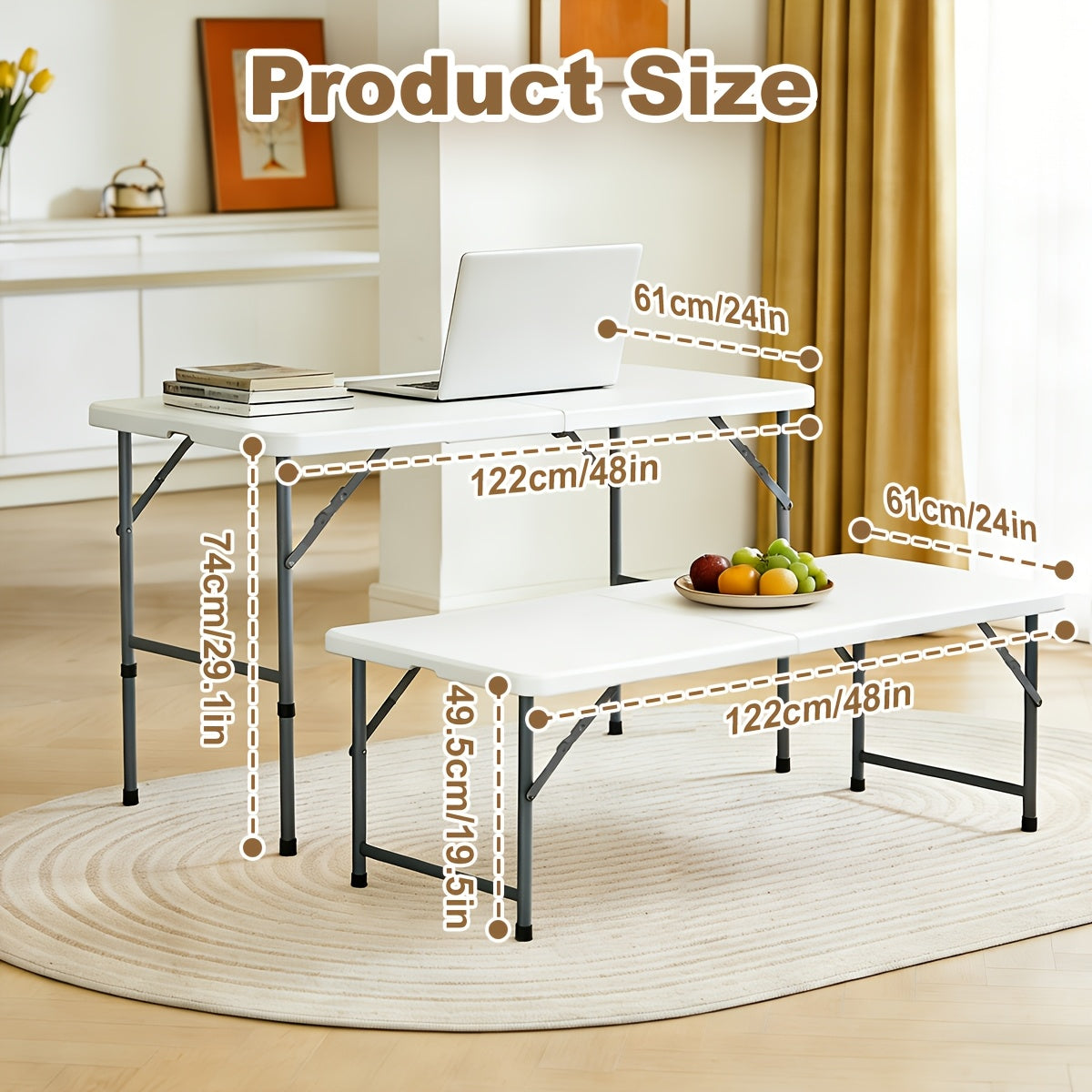 Portable Folding Utility Table with Plastic Top, Carrying Handle and Locking Design, Multiple Model Options for Camping, Picnics and Indoor Outdoor Parties