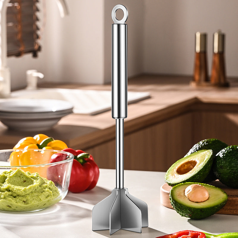 Six-Blade Stainless Steel Meat Chopper with Listed 304 Steel Construction, Single Manual Ground Beef Masher and Potato Mixing Tool for Home Meal Prep