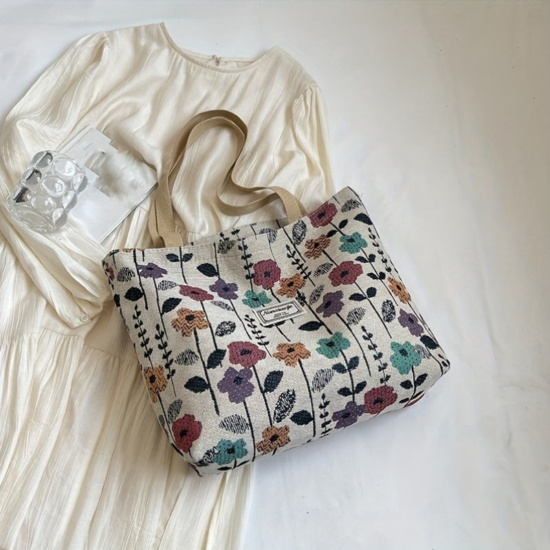 Oil Painting Design Tote Bag with Zipper Closure and Single-Shoulder Carry, Roomy Art-Inspired Commuter and College Handbag in Crimson L for Daily Outings