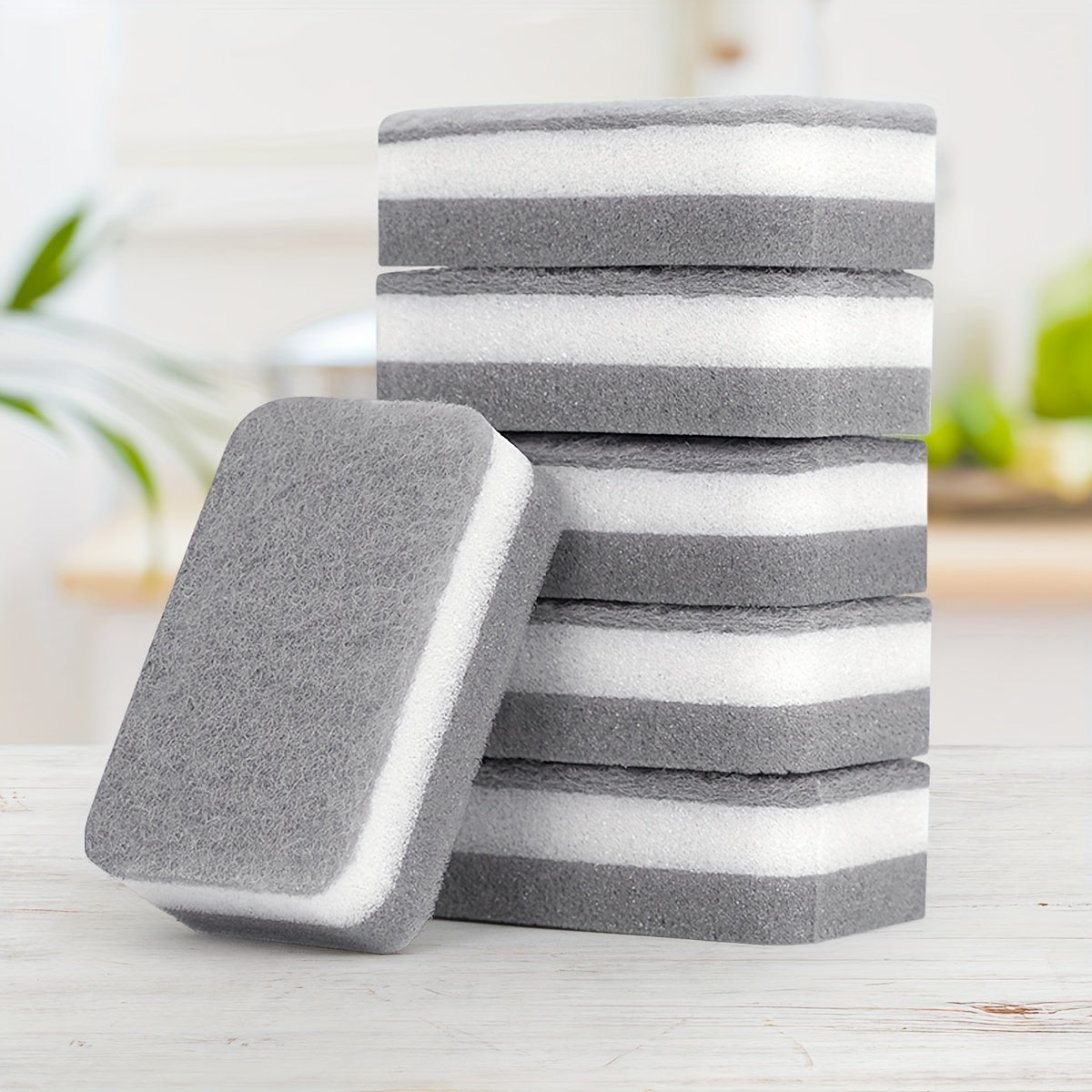 Gray and White Kitchen Sponges, Ten-Piece Double-Sided Dishwashing Pack with Different Scrubbing and Wiping Textures for Compatible Cookware and Kitchen Surfaces