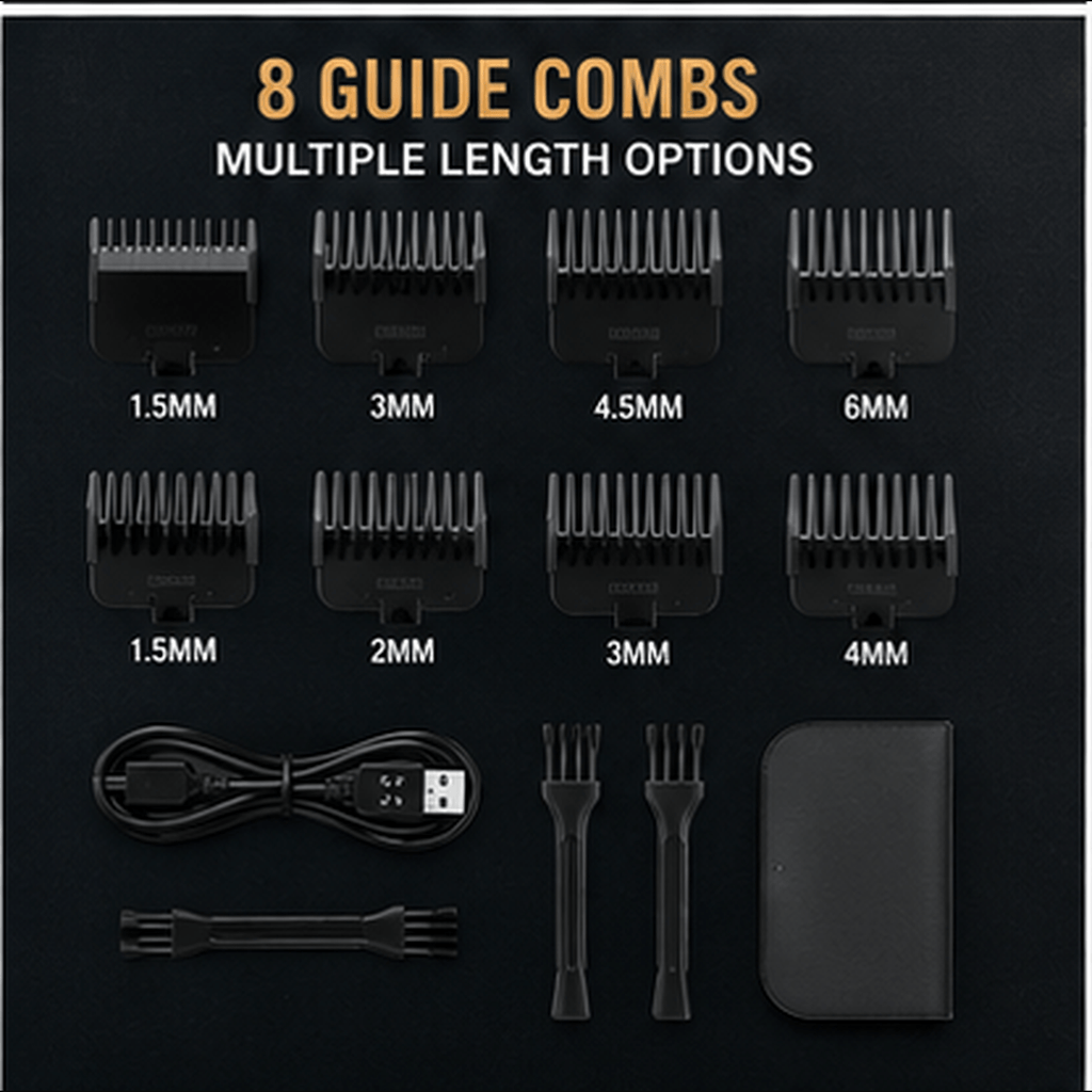 USB Rechargeable Hair Clipper and Trimmer for Men with LCD Display, Cordless Grooming Tool with Black A, Black B and 8-in-1 Gift Box Options