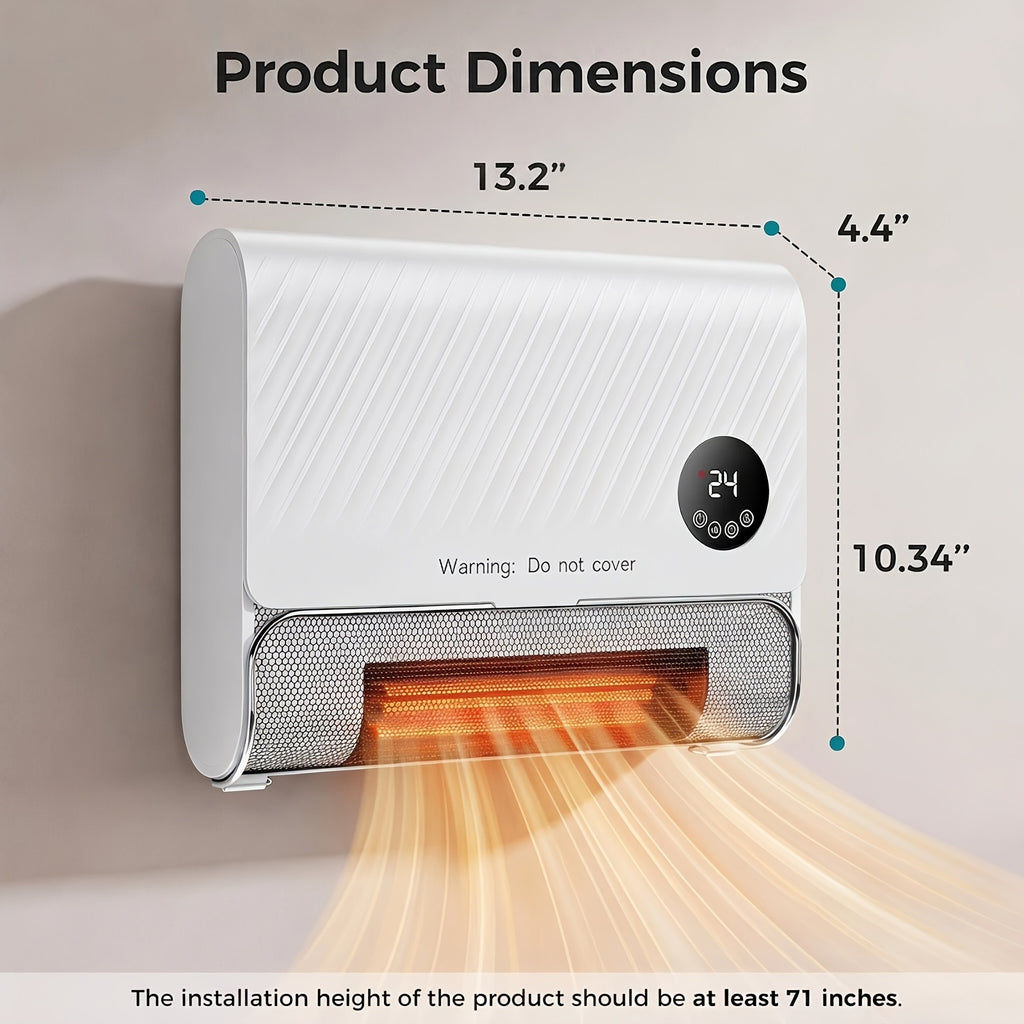 1500W Wall Panel Space Heater with Listed Remote Control and Three Fan Speeds, White or Gray Options for Home Heating and Space-Conscious Wall Installation