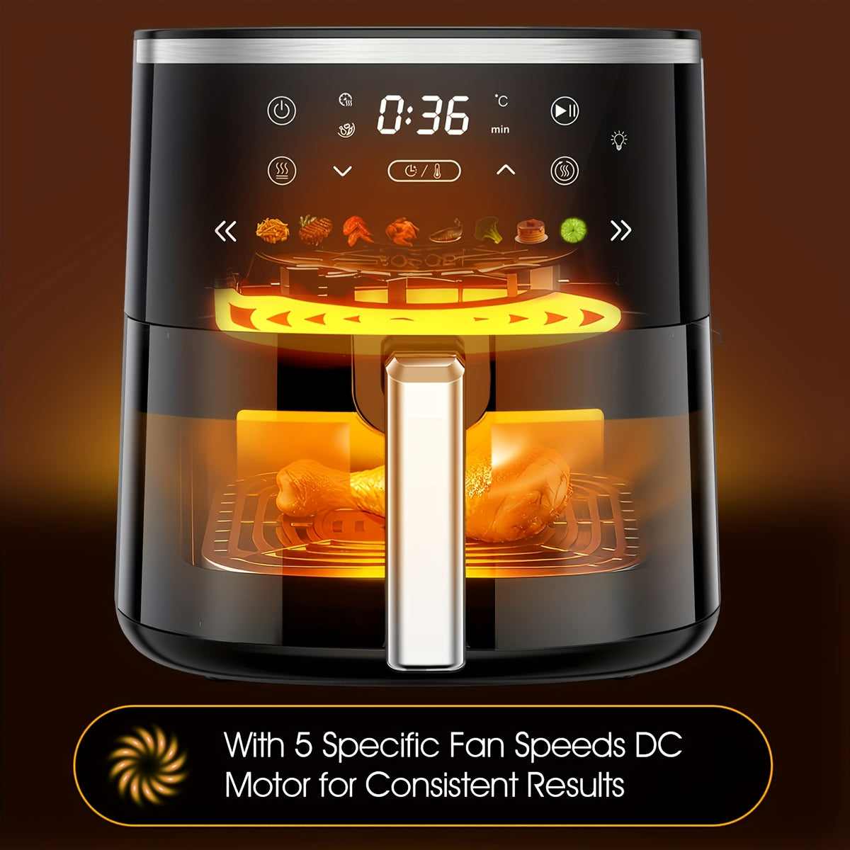 Digital Air Fryer with Viewing Window and Eight Presets, Adjustable Temperature and Timer, Listed 1550W Cooker with 6 QT Touch Air Fryer Option