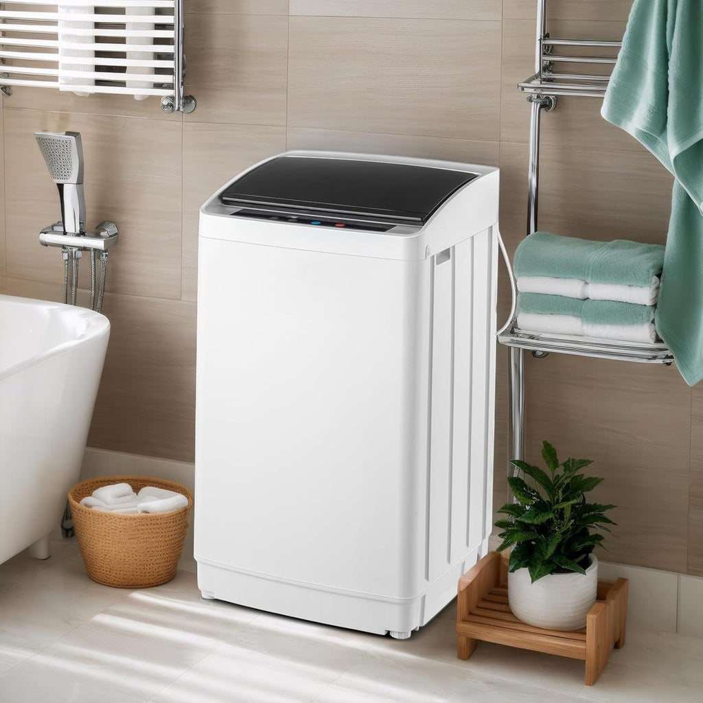 Compact Washing Machine with Drain Pump, Fully Automatic 17.8 lbs Portable Laundry Washer with Stainless Steel Tub, 110V Top Load for Apartments, Dormitories, RVs, Campers and Small Homes