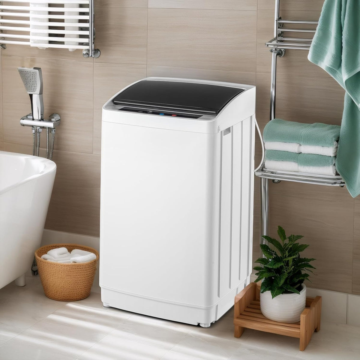 Compact Washing Machine with Drain Pump, Fully Automatic 17.8 lbs Portable Laundry Washer with Stainless Steel Tub, 110V Top Load for Apartments, Dormitories, RVs, Campers and Small Homes