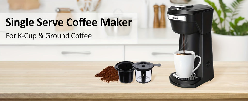 Single Serve Coffee Maker 2 in 1 for K Cup Pods & Ground Coffee, One-Button 2-Minute Brew, 6-14 oz Sizes, Auto Off, Compact for Office, Travel & Dorm, 4 Colors