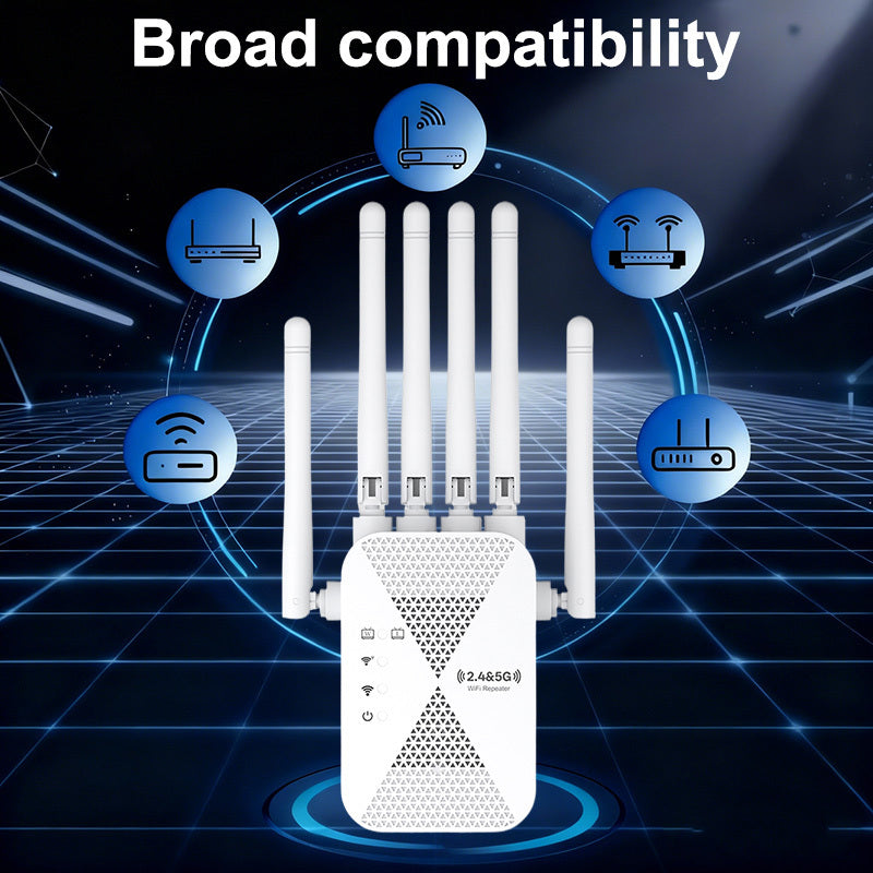 WiFi 6 Range Extender with 6 Antennas, Compact Wireless Signal Booster and Repeater for Home Office and Coffee Shop Network Coverage