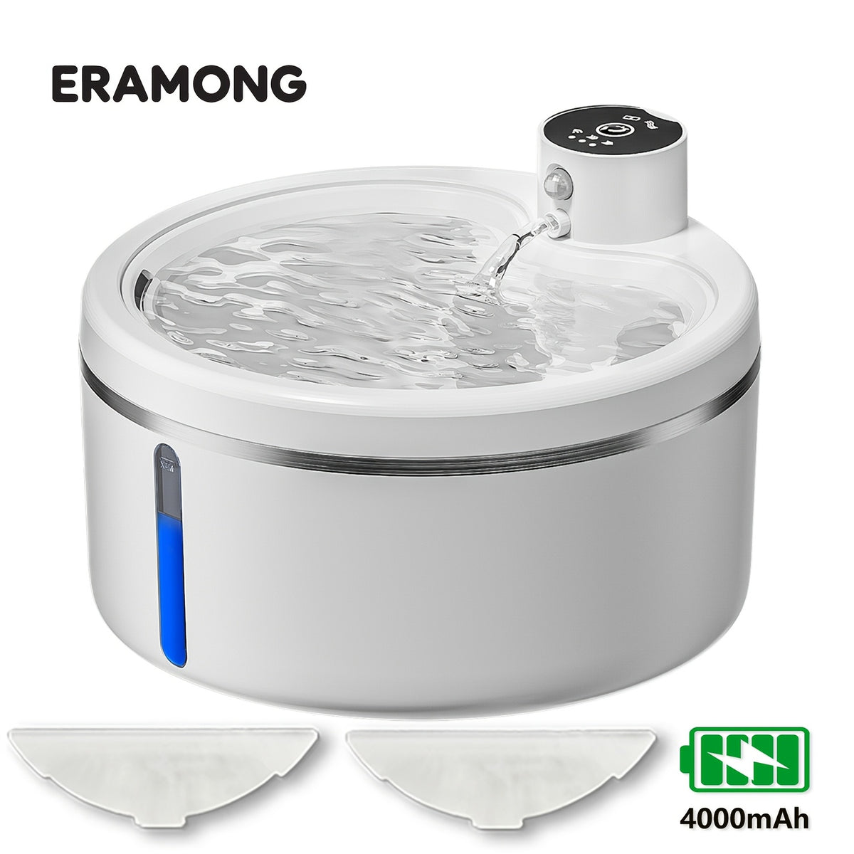 Cat Water Fountain Cordless Stainless Steel Basin, 84.54 Oz Rechargeable Battery Operated Pet Water Dispenser with Motion Sensor and 2 Filters