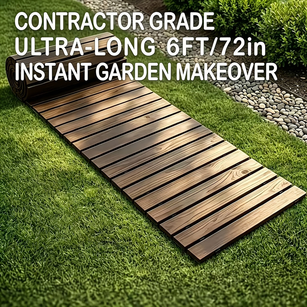 Wooden Garden Pathway with Roll-Up Design, Listed 72 or 144 Inch Walkway Options for Lawn Routes, Courtyard Landscaping, Terrace Areas and Flower Bed Borders