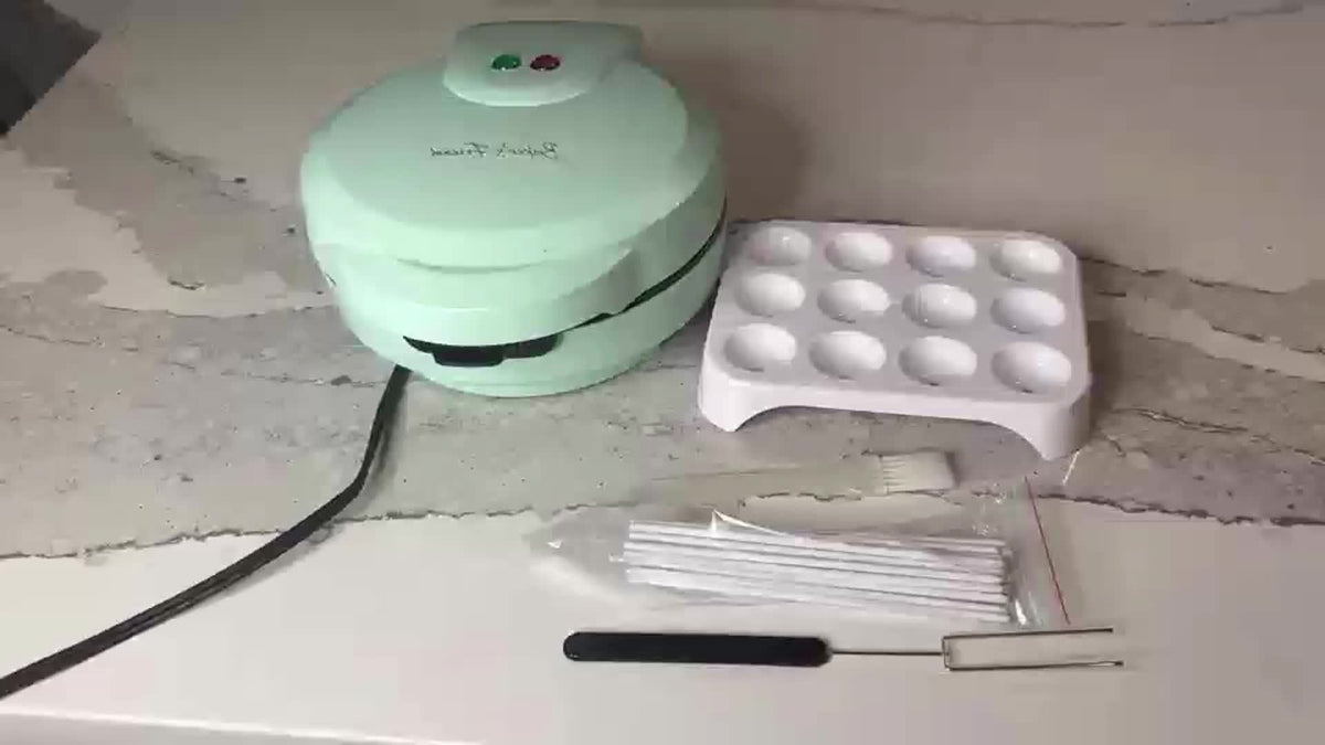 Cake Pop Maker Machine with Listed 12 x 1.6-Inch Baking Format, Red Flip or Aqua Options and Version-Specific Stand, Sticks and Fork Tool References