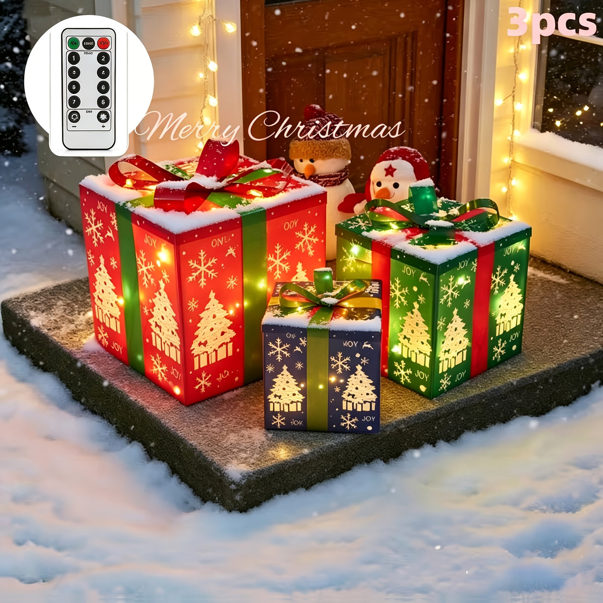 Christmas Gift Box Lights, 3-Pack 75-LED Warm Holiday Decoration with Remote Control, Timer and 8 Lighting Modes for Indoor and Outdoor Displays