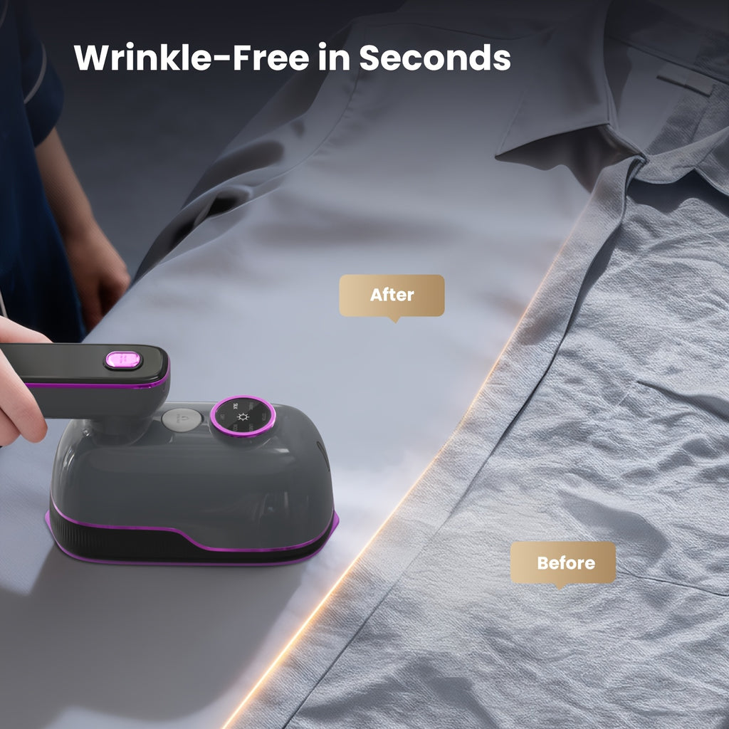 Mini Travel Steam Iron with Foldable 180-Degree Handle, Portable Handheld Garment Steamer for Compatible Clothing, Dry Ironing and Everyday Wrinkle Care