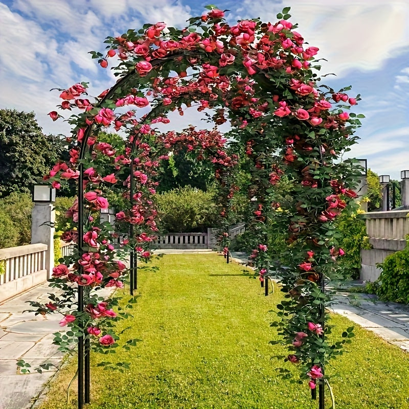 Garden Arbor Arch for Climbing Plants, Metal Wedding Trellis with Two Assembly Size Configurations, White or Black with Base and Black without Base Options