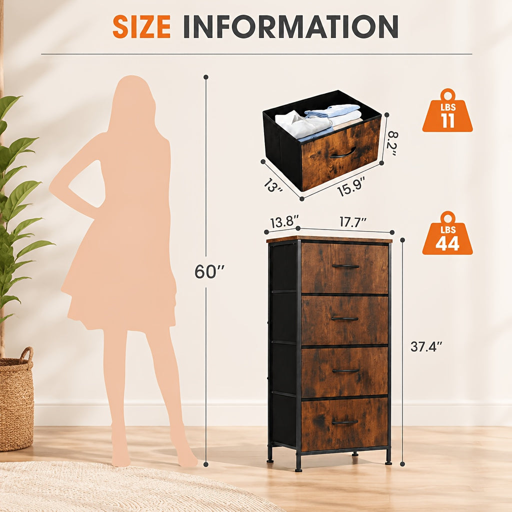 Multi-Drawer Fabric Storage Cabinet with Wooden Top, Four, Five, Seven or Eight Drawer Model Options for Closet, Entryway and Living Room Home Organization