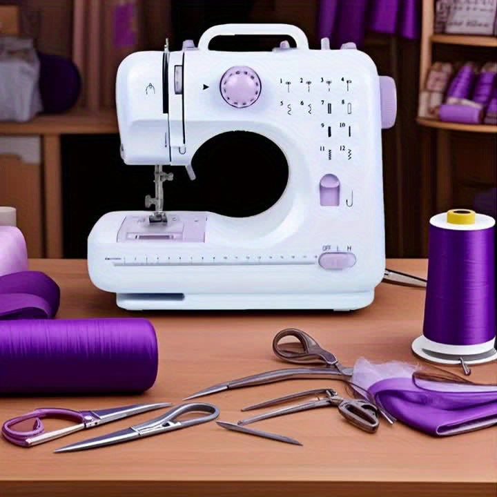 Electric Home Sewing Machine in Light Purple with Listed 12 Stitch Settings, Reverse Sewing, Thread Winding, Tension Dial and Sewing Light for DIY Fabric Projects