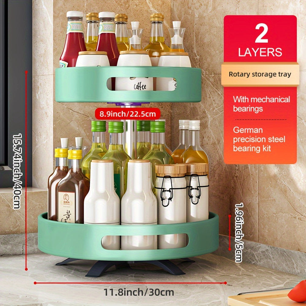 Rotating Spice Rack with Double-Layer Storage, Large Green, Silvery, White or Black Option Labels for Kitchen Countertop Seasoning and Corner Organization