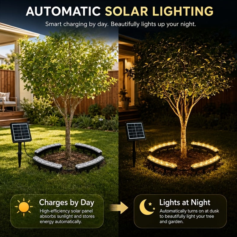 Solar Palm Tree Ring Light with Listed 24 LEDs and IP44 Wording, Single White Light, Warm Light or IPL Option for Garden, Patio and Backyard Ambient Decor