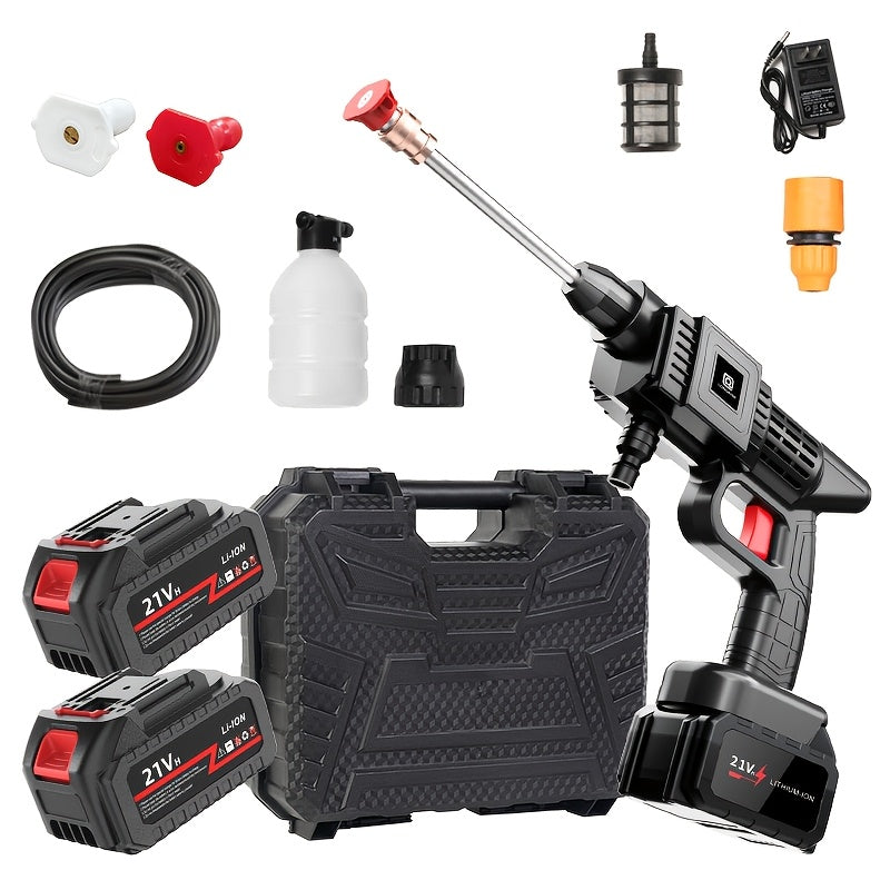 Rechargeable Pressure Washer Kit with Listed 30 Bar/435 PSI Output, One or Two Battery Options, Water Hose and Foam Nozzles for Car, Yard and Garden Cleaning