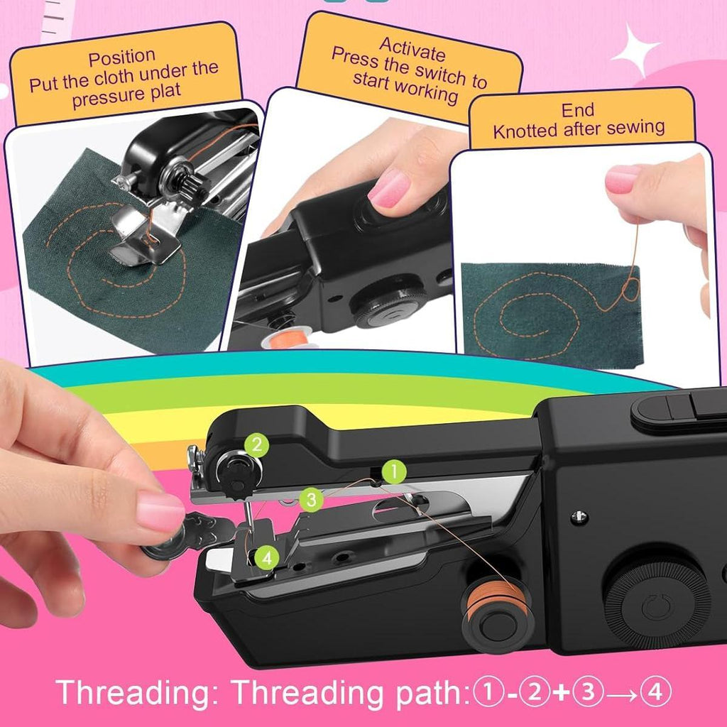 Portable Handheld Sewing Machine for Small Fabric Repairs, Single-Thread Mini Sewing Device with Battery or DC 6V Power Support and Tool Kit Options