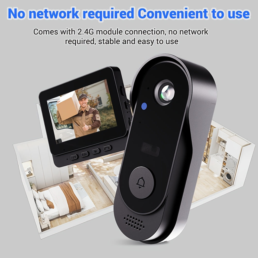 Wireless Video Doorbell Set with Listed 4.3-Inch Display, No-WiFi No-App Connection, Two-Way Intercom and SD Card Support for Home Visitor Viewing