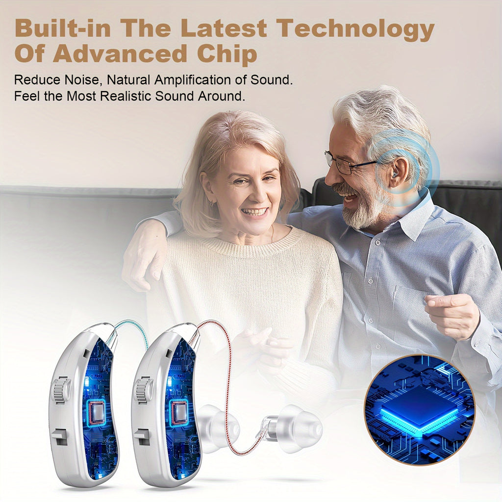 Rechargeable Hearing Amplifier with Listed Magnetic Charging Case, Silicone Ear Tips and Adjustable Listening Wording in TM802 Brown or Silvery Options for Adults