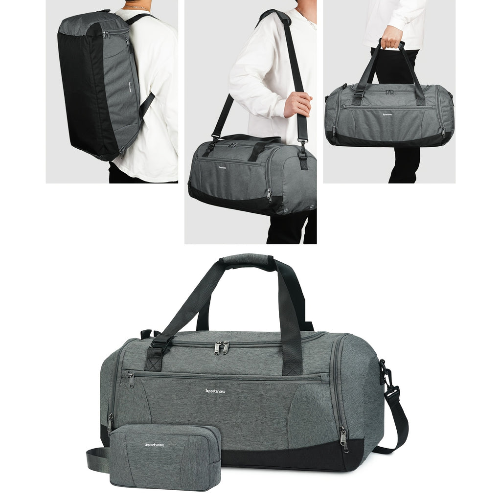 Travel Duffel Bag with Shoe Compartment and Wet Pocket, Adjustable Shoulder Strap and Bottle Holders for Men and Women, Gym and Weekend Trip Carry