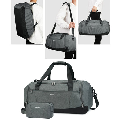 Travel Duffel Bag with Shoe Compartment and Wet Pocket, Adjustable Shoulder Strap and Bottle Holders for Men and Women, Gym and Weekend Trip Carry