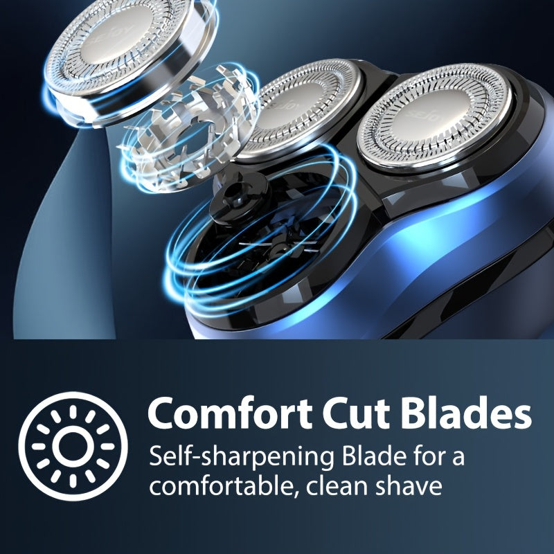 Sejoy Men's Electric Shaver with Pop-Up Trimmer, 3D Floating Head and LCD Display, Listed One-Hour Fast Charging in Blue, Light Blue or Gray