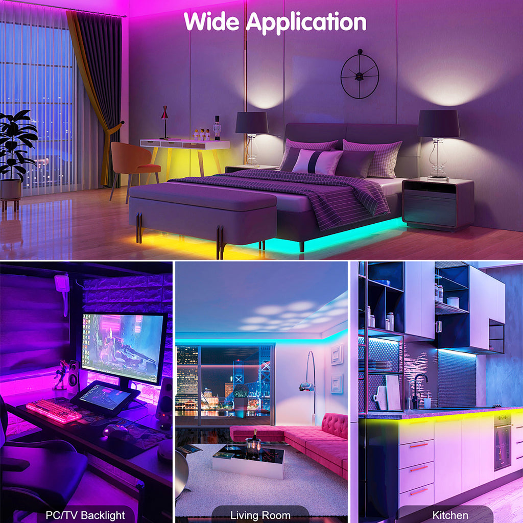 App-Controlled RGB LED Light Strips with Listed Music Sync and Remote Control, 200FT or 130FT Length Labels for Bedroom, Living Room and Holiday Decor