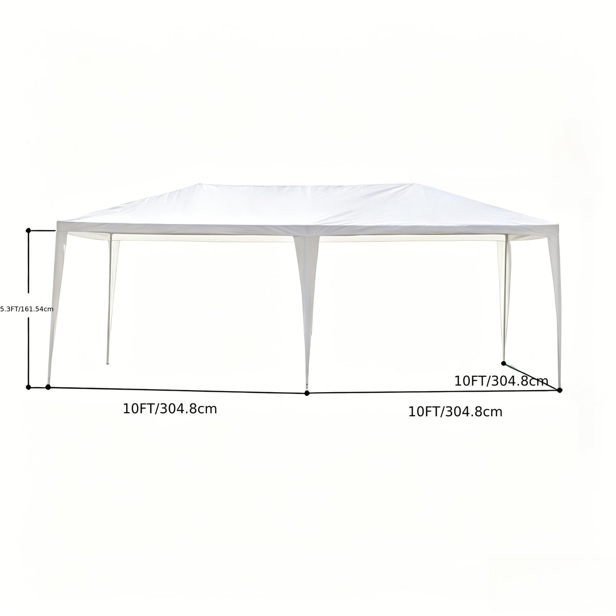Backyard Event Tent with Listed 10x20ft Footprint, White Four- or Six-Side Options and Without-Cloth Label for Fair-Weather Party, Wedding and Market Setup