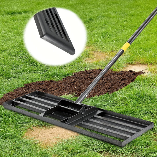 Lawn Leveling Rake in Yellow with 5FT Size Option, Metal Lawn Leveler with Foldable Head and Adjustable Handle for Spreading Sand and Soil in Yards