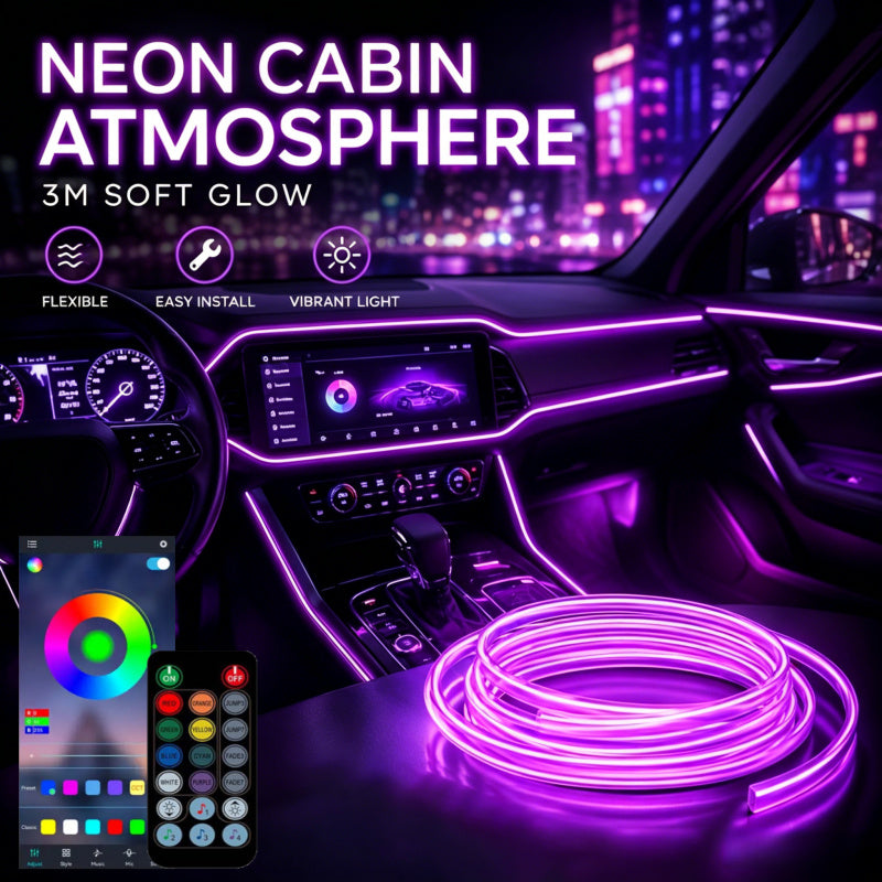 Fiber-Optic Car Ambient Light Strips with RGB LED Color and Listed 5V USB Power, Music-Synchronized 1A1 Interior Decoration for Compatible Dashboard and Console Areas