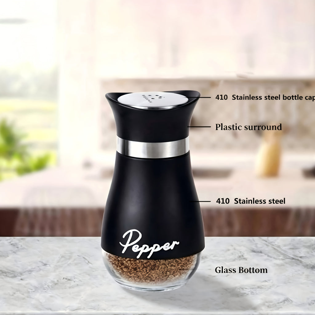 Salt and Pepper Shakers with Glass Bottoms and Stainless Steel Lids, Nine Color Set Options for Everyday Table Seasoning, Kitchen Dining, RV Meals and Barbecues