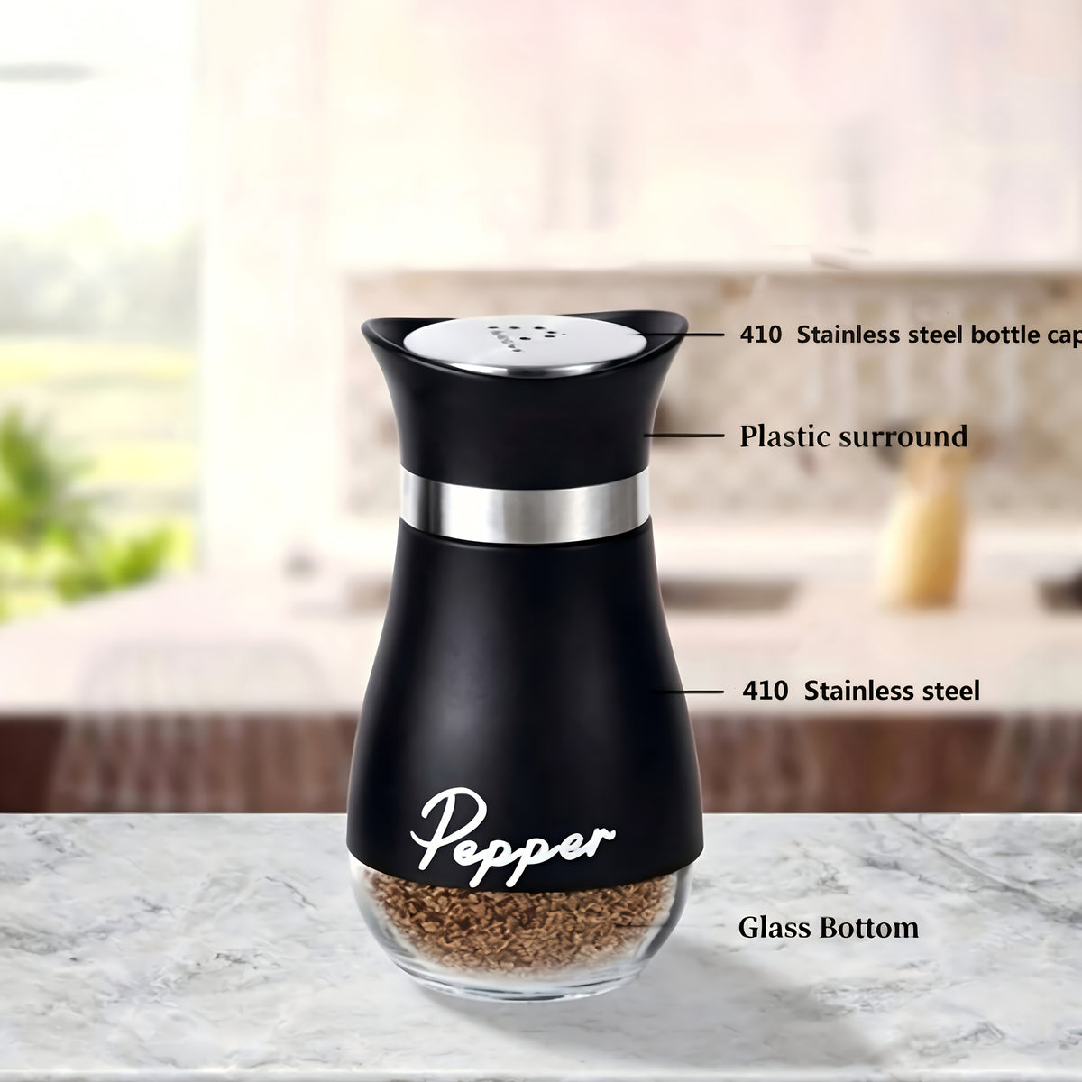 Salt and Pepper Shakers with Glass Bottoms and Stainless Steel Lids, Nine Color Set Options for Everyday Table Seasoning, Kitchen Dining, RV Meals and Barbecues