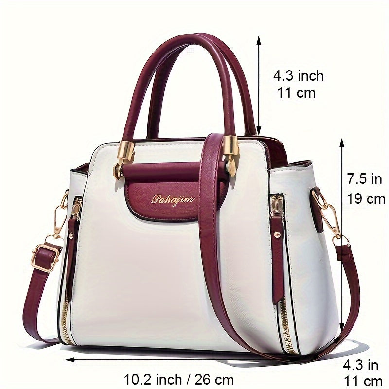Color-Block Crossbody Satchel for Women with Multiple Compartments, Casual Everyday Handbag in Black, Blue White or Red White for Shopping and Daily Outfits
