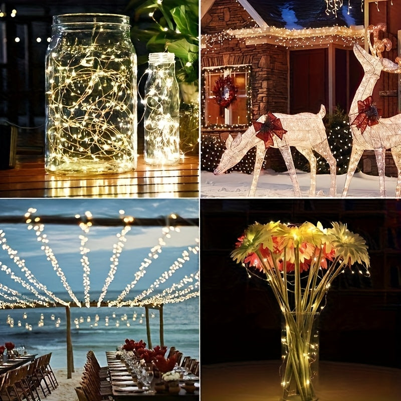 Four-Pack Solar String Lights with Listed 400 LEDs and 160ft Total Length, Eight-Mode Wording and Warm, White, Multicolor or Green Labels for Garden Decor