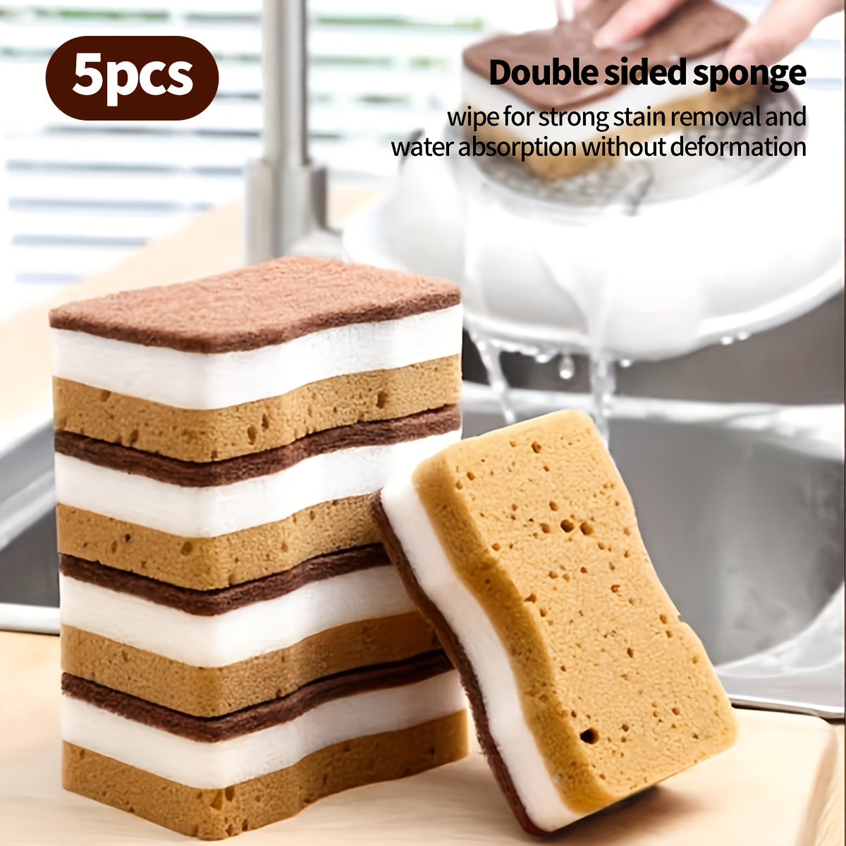 Three-Layer Dishwashing Sponges with Seaweed Waist Sponge Labels, 5, 10, 20 or 40-Piece Packs for Compatible Dishes and Everyday Kitchen Surface Cleaning