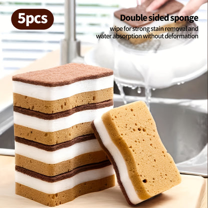Three-Layer Dishwashing Sponges with Seaweed Waist Sponge Labels, 5, 10, 20 or 40-Piece Packs for Compatible Dishes and Everyday Kitchen Surface Cleaning
