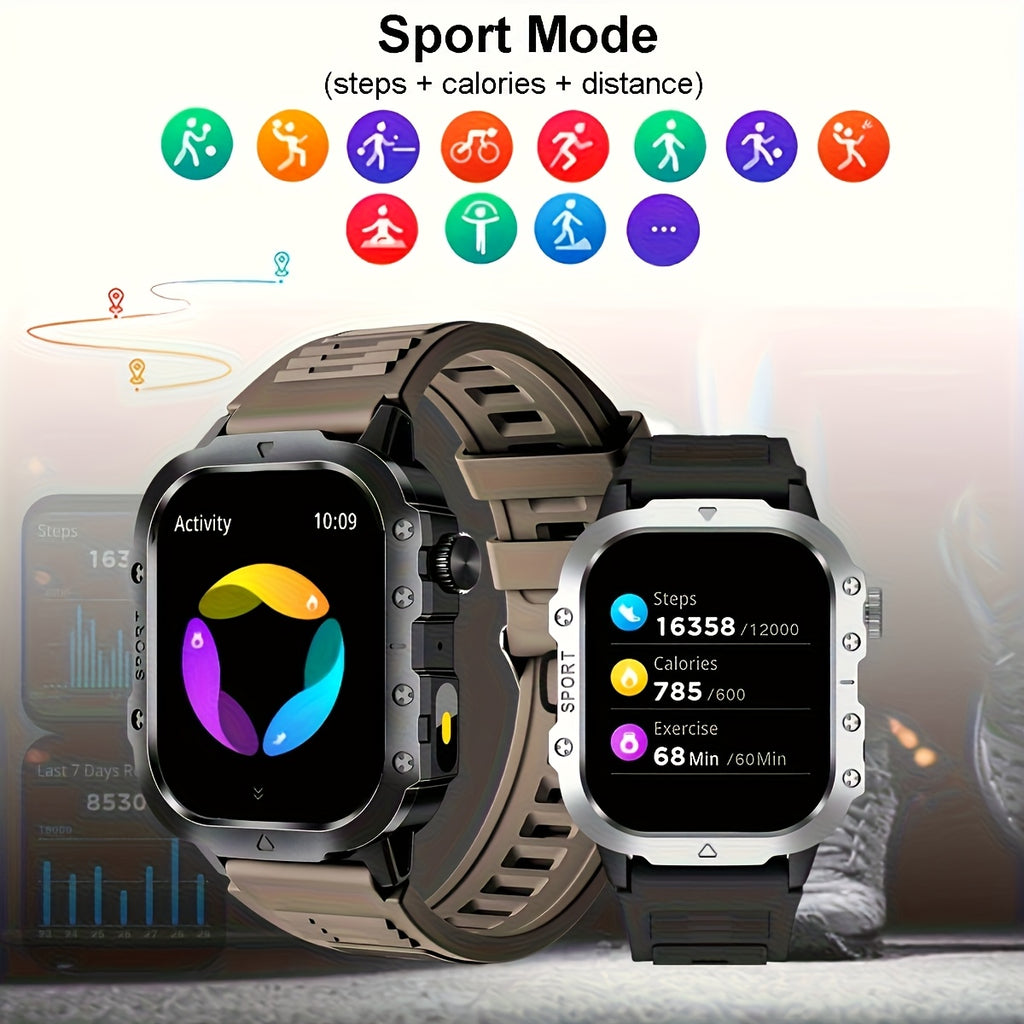 Outdoor Flashlight Smartwatch in Brown with Listed 2.1-Inch Screen, Multiple Sports Modes and Notifications for Men and Women Using Android or iPhone