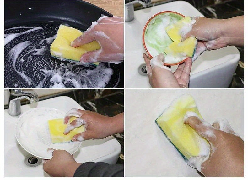 Kitchen Sponges 24-Pack in Yellow and Green, Double-Layer Dishwashing Scrubbers with Textured Surface for Compatible Dishes, Pots and Cookware Cleanup