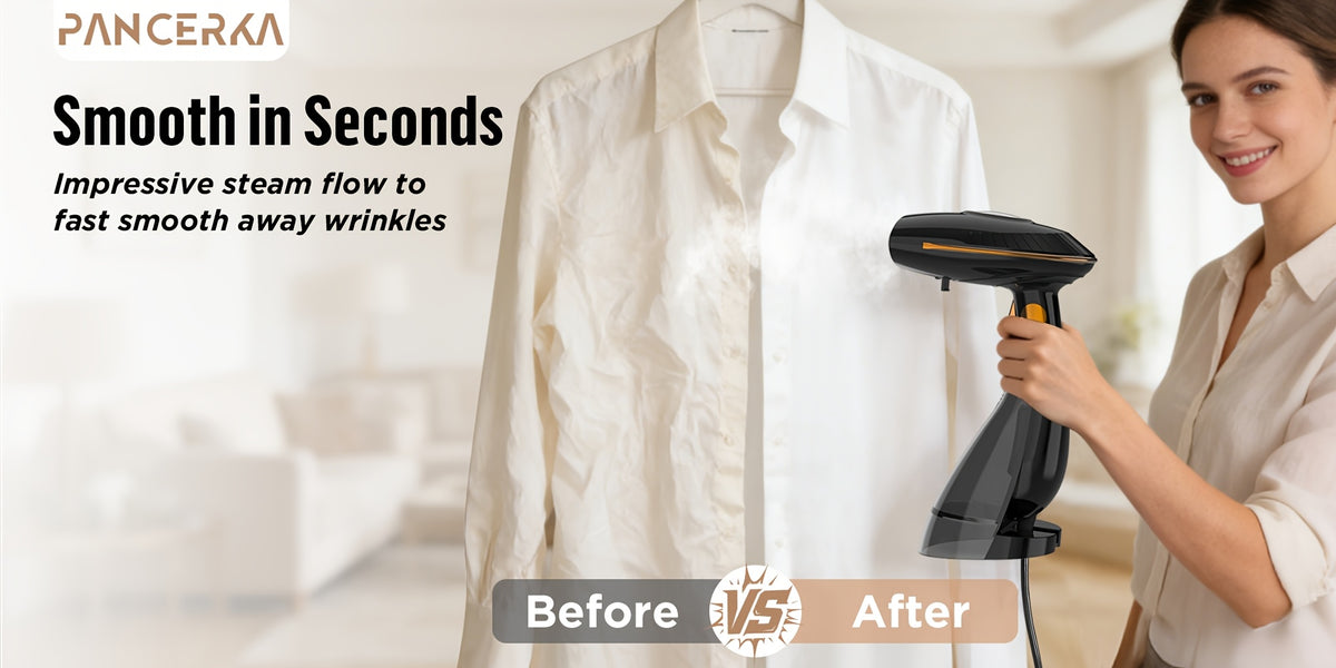Clothes Steamer by PANCERKA, 1500W Handheld Garment Steamer with Continuous Steam and Quick Heating for Home and Travel Clothing Care, US Plug