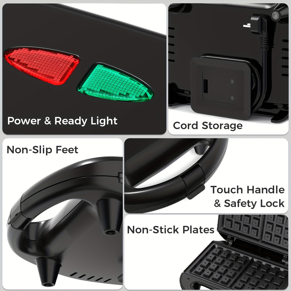 Two-Slice Belgian Waffle Maker with Listed 750W Power, Nonstick Waffle Iron and Indicator Lights, ABS07-W-Waffle Plates Model for Home Breakfasts and Snacks