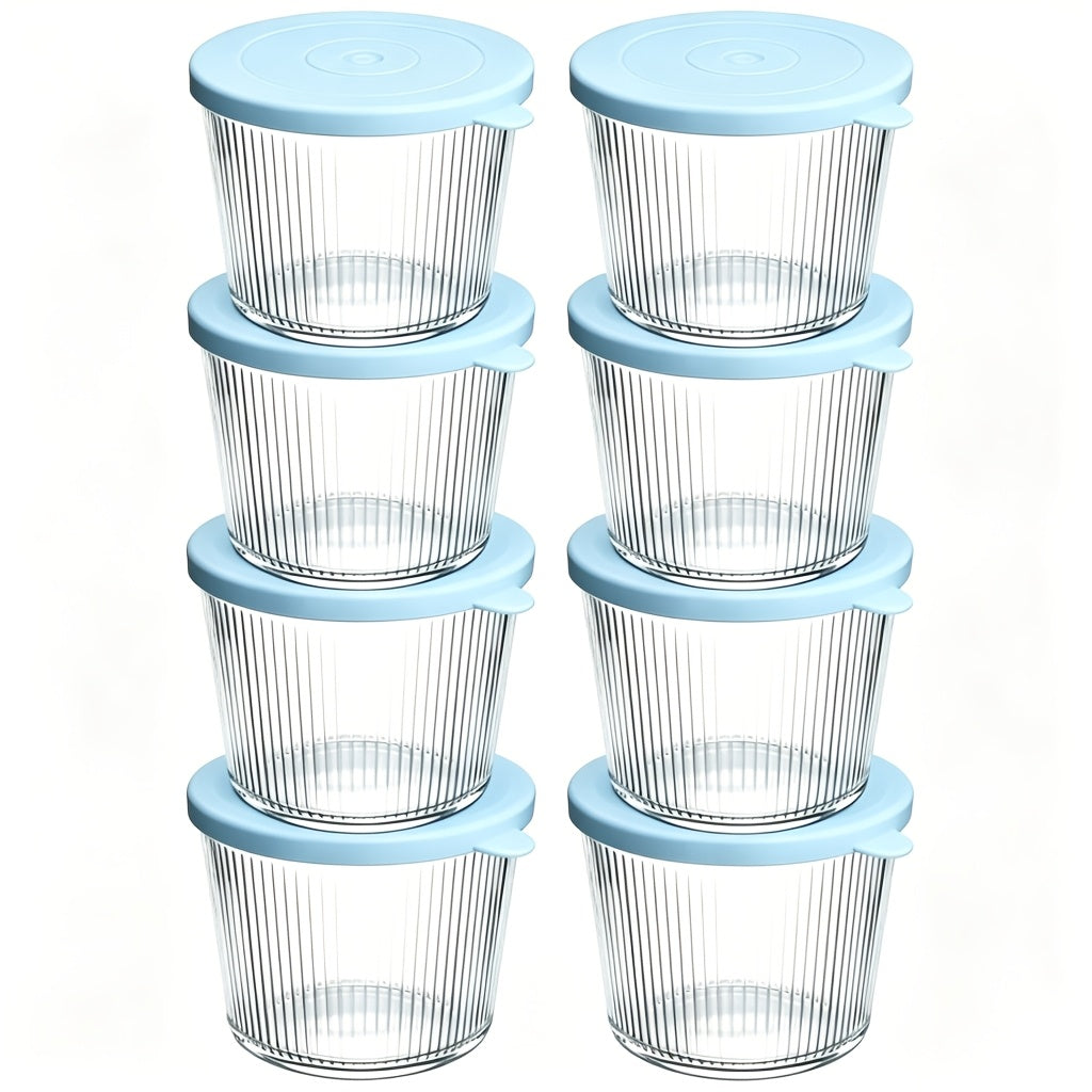 Glass Food Storage Container Set with 8 or 10 Containers and Matching Lids, Blue, Pink or Green Options for Lunch Portions and Refrigerator Organization