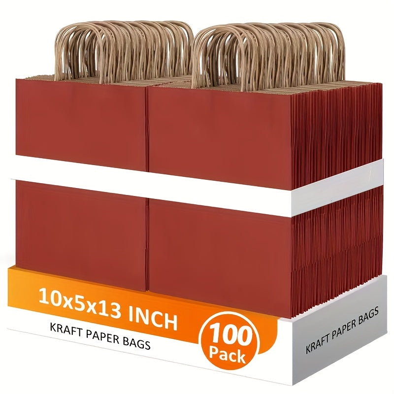 Red Kraft Gift Bags with Twisted Paper Handles, Listed 100-Pack in Small or Medium Sizes for Retail Packaging, Wedding Favors, Birthdays and Holiday Presents