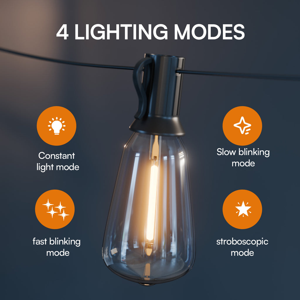 100ft/50ft Waterproof LED String Lights with Shatterproof ST38, Dimmable Outdoor Lights Suitable for Yard, Pool, Camping, Wedding & Garden Decor, 4 Mode Flash/Breath Modes, -Controlled Pole-Mountable