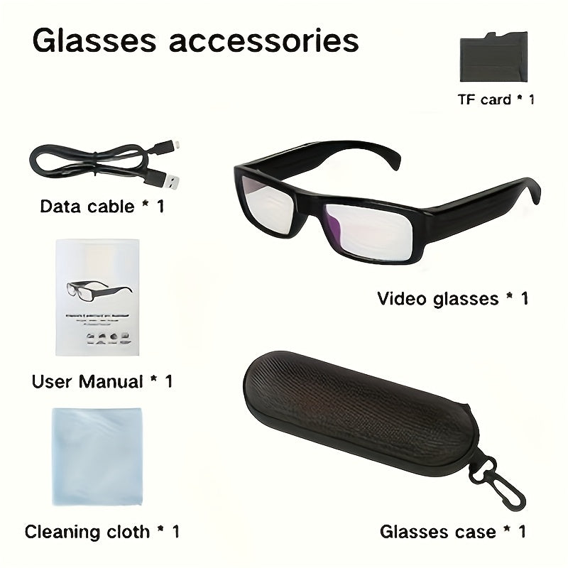 Wearable Camera Glasses with 1080P HD Video Recording, Portable Digital Camcorder Eyewear with USB Interface and 32GB or 64GB Memory Card Options